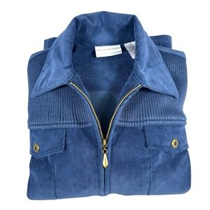 Alfred Dunner Women's Full-Zip Corduroy Wool Jacket – Long Sleeve, Blue,Size 14P